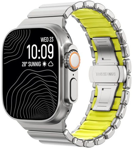CHANCHY Metallarmband kompatibel mit Apple Watch Ultra 49mm 46mm 45mm 44mm | Metall-Silikon Dual-Layer Gliederarmband für iWatch Ultra 3 2 1/Series 11 10 9 8 7 6 5 4 3 2 1 SE für Damen Herren