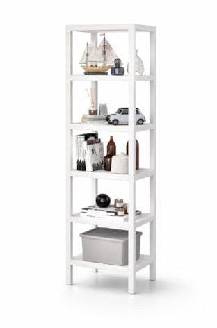 sugodesign OMBEG 6-stufiges Regal, Flexibles Standregal oder Beistellregal, Kunststoff, 10 kg Tragkraft pro Ebene, Werkzeuglose Montage, für Bad, Küche, Büro (weiß)