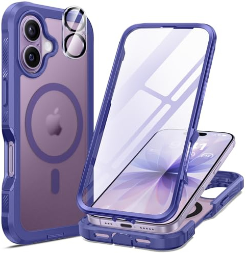 seacosmo for iPhone 17 Case with Glass Screen Protector Purple Matte | Full Body Bumper, Built-in Tempered Glass, Camera Lens Protector, Compatible with MagSafe, Shockproof Phone Case, 6.3