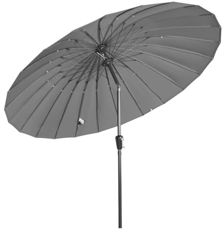 Angel Living Parasoll glasfiber 250 cm med lutbar, UV 50 + vevparaply, balkongparaply, marknadsparaply för trädgård och balkong, GRÅ, 250cm