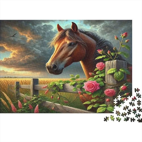 1000 Pièces Mini Puzzle pour Adultes Cheval Rose Clôture Idée Cadeau