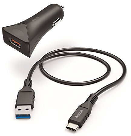 Hama Kfz-Ladeset, USB Type-C, 3 A, Ladegerät QC 3.0 + USB-C-Kabel, 1,5m, Schwarz