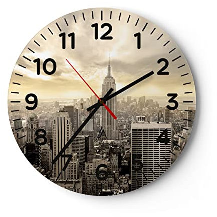ARTTOR Modern Glasuhr 40x40cm Rund Wanduhr Architektur Städte - 2630