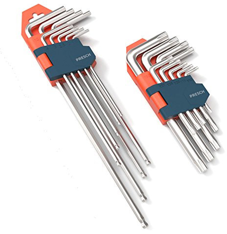 PRESCH Innensechskantschlüssel Set 18 teilig HX & TX - Profi Innensechskant Satz klein und kompakt mit Klapphalter - Sechskantschlüssel Set