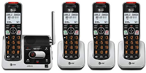 AT&T BL102-4 DECT 6.0 4-Handset Cordless Phone for Home with Answering Machine, Call Blocking, Caller ID Announcer, Audio Assist, Intercom, and Unsurpassed Range, Silver/Black