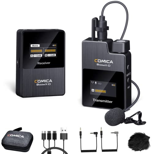 COMICA BoomX-D1 kabelloses Lavalier-Mikrofon, 2,4 GHz, kabelloses Krawattenmikrofon-System mit 1 Sender und 1 Empfänger, Lav-Mikrofon für DSLR-Kamera/Camcorder/Smartphone Podcast Interview YouTube | 2,4 GHz, kabelloses Krawattenmikrofon-System, für DSLR-Kamera, Camcorder, Smartphone, Podcast, Interview, YouTube