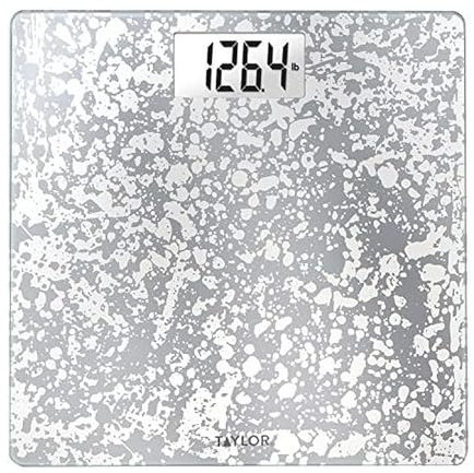 Taylor Crackled Glass Design Digital Bathroom Scale, White, 5273273