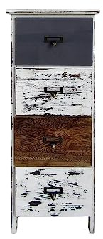 Rebecca Mobili Zusammengebaute Kommode, Highboard, 4 Schubladen, Holz, Shabby Style, Weißgrau Braun, für Schlafzimmer Badezimmer - Maße: 74 x 28 x 28 cm (HxLxB) - Art. RE6495