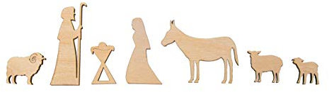Rayher Figurines en bois p. crèche de noël 7 pcs 3-8 cmx0,6 mm nature, 46585505, Naturel