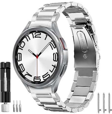 SPGUARD Edelstahl Metall Ersatzarmband Kompatibel mit Samsung Galaxy Watch 7/6/5/4 40mm/44mm,Smartwatch Armband Kompatibel mit Galaxy Watch 6 Classic 47mm 43mm,Rostfreie Stähle No Gap Band(Silber)