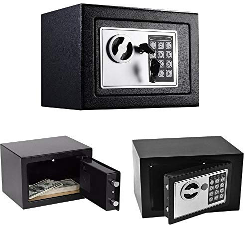 Petit Coffre Fort - 23×17×17cm, Coffre-fort de Securité Électronique avec Code PIN et 2 Cl¨¦s d'urgence, Boulons de Verrouillage en Acier, 4,6L Coffre-Fort Mural Pour Bureau, H?tel, Bijoux, noir