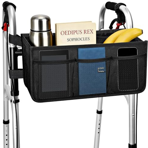 Dotday Upgraded Walker Basket with Cup Holder, Foldable Walker Bag with Large Capacity & Never Tipping Over- Not Fit for Rollator