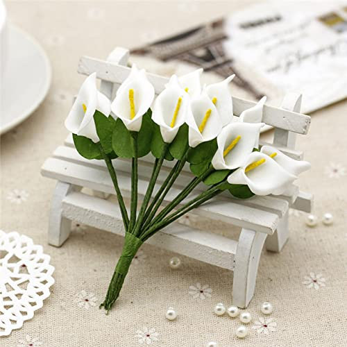 12 STÜCKE Mini Schaum Calla Handgemachter Künstlicher Blumenstrauß Hochzeitsdekoration DIY Kranz Geschenkbox Scrapbooking Handwerk Gefälschte Blumen-weiß