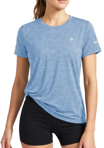 TACVASEN Damen Meliert Sport T-Shirt Laufshirt Kurzarm Sportshirt Rundhals Shirt Sommer Leicht mit Reflexstreifen