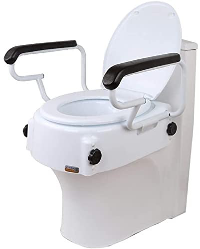 HSRG Raised Toilet Seat with Lid, Elevated Riser with Padded Handles, Height Adjustable Elongated Toilet Seat, for Disabled & Elderly, Pregnant Women, Limited Mobility
