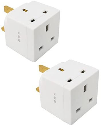 FAMHOME 2 Way block Plug 2 way Plug in Block Mains Adaptor, 2 Way Multi Socket Plug Adaptor, Power Extension Wall Adaptor for Smartphone, Home, Office, Travel (White (2 Pack))