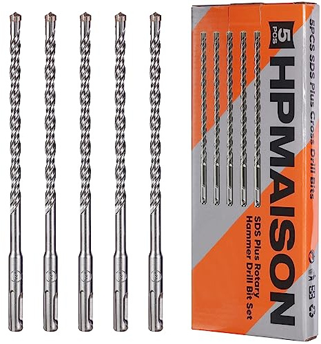 8mm x 210mm SDS Plus Rotary Hammer Drill Bit Set 5Pcs SDS Masonry Drill Bit | SDS Plus Shank, 4-Cutter Tungsten Carbide Tip, Cross Drill Bits for Wall Stone Concrete Brick Cement Granite Marble Masonry
