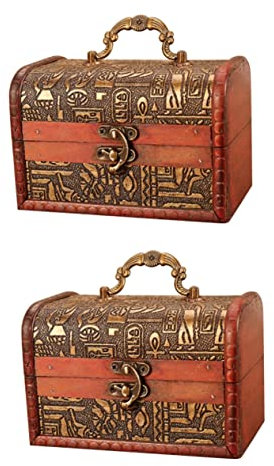 Cabilock 2er-box Vintage Schmuck-organizer Aufbewahrungskoffer Alter Kofferraum Piraten- Holzbehälter Schatz Schmuckaufbewahrung Vintage-gepäck Hölzern Bambus Dekorative Schachtel