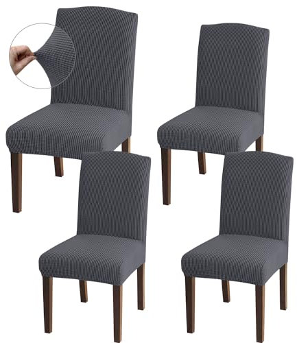 Granbest Fundas para sillas de comedor de alta elasticidad, ajuste universal, de jacquard, extraíbles, para comedor, cocina, restaurante y hotel (juego de 4, gris)