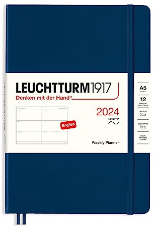 LEUCHTTURM1917 367656 Wochenkalender, Softcover, Medium (A5) 2024, 12 Monate, Marine, Englisch