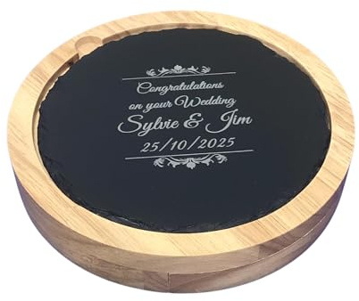 Personalised Wood & Slate Cheese Board - Engraved Wedding Birthday Gift