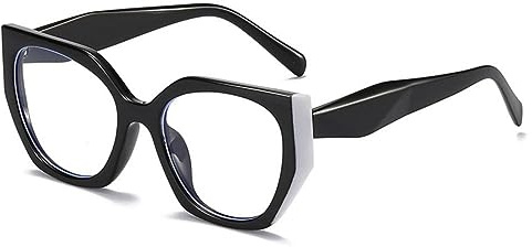 MUTYNE Kunststoff-Farbspleiß-Mode-Cat-Eye-Brillengestell mit klaren Gläsern für Damen, Schwarz, Weiß