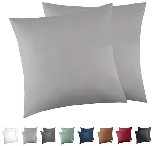 BEDSURE Kissenbezug 80x80 2er Set - 100% Baumwolle Kopfkissenbezug 80x80, Kissenbezüge mit Reißverschluss, Oeko-TEX, Kissenhülle - Weich Atmungsaktiv und Langlebig für Bett Sofa, Hellgrau