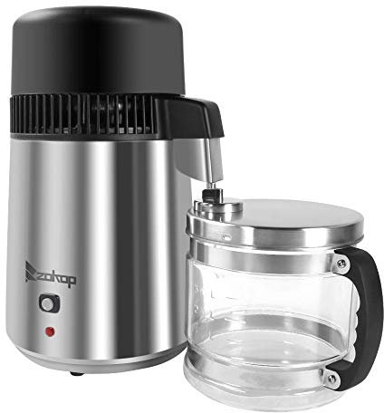4L Countertop Water Distiller 750W w/BPA-Free Container & All Stainless Steel Interior, Distilled Water Machine Maker Purifier Filter, Distilling Pure Water Maker for Home Use (Glass - Black)