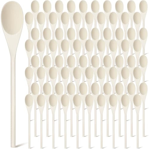 Suzile 100 Pcs 8 Inch Wooden Spoons Bulk Gifts for Mom Cooking Kitchen Wooden Serving Spoons for Crafts Oval Sauce Soup Stirring Ladle for Kitchen Baking Mixing Serving