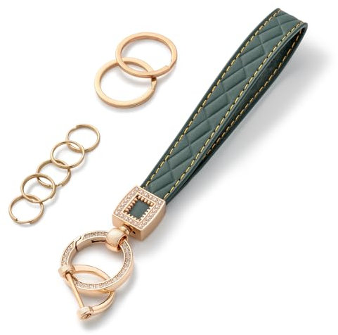 AOKSUNOVA Auto Schlüsselanhänger, Leder Schlüsselanhänger mit Glitzer,Autoschlüsselanhänger Frauen, Geschenk für Männer,Damen(Blau-Grau)