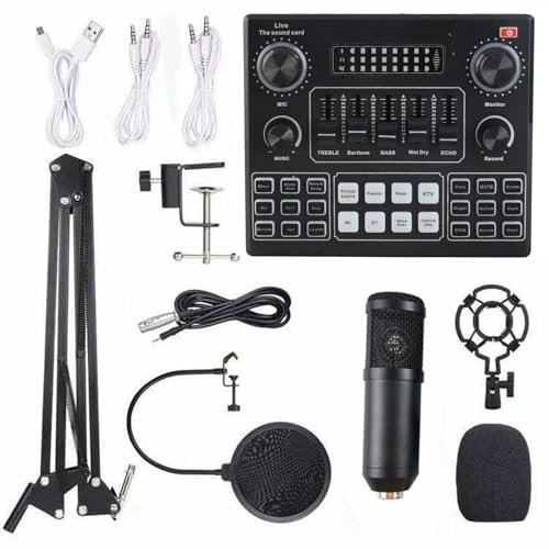HUIOP - Scheda audio multifunzionale Live V9 e kit microfono a sospensione BM800, set di microfoni a condensatore per registrazione di trasmissione Webcast intelligente Scheda audio in dir