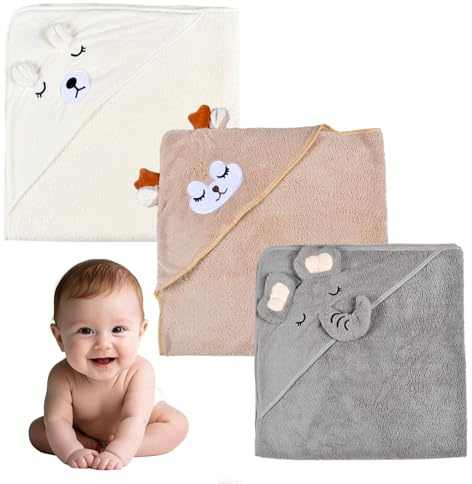 3Pz Asciugamano con Cappuccio Asciugamano da Bagno in Bambù Organico per Bambini 80 * 80cm Asciugamano Neonato Accappatoio Neonato,Asciugamano Morbido e Super Assorbente per Neonati e Bambini