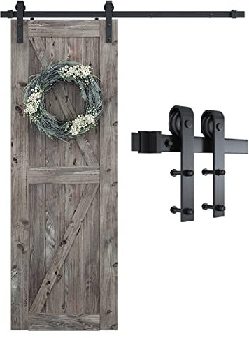 SMARTSTANDARD 5.5 Feet Heavy Duty Sturdy Sliding Barn Door Hardware Kit -Smoothly and Quietly -Easy to Install -Includes Step-by-Step Installation Instruction Fit 33 Wide Door Panel (J Shape Hanger)
