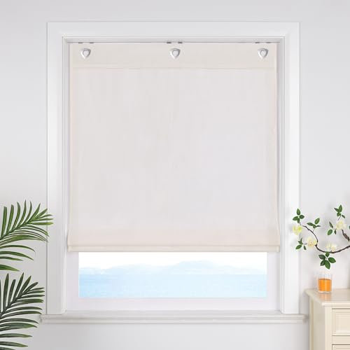 ESLIR Raffrollo ohne Bohren Uni Gardinen Küche Blickdicht Raffgardinen mit Hakenaufhängung Bändchenrollo für Fenster ohne Bohren Beige BxH 80x140cm 1 Stück