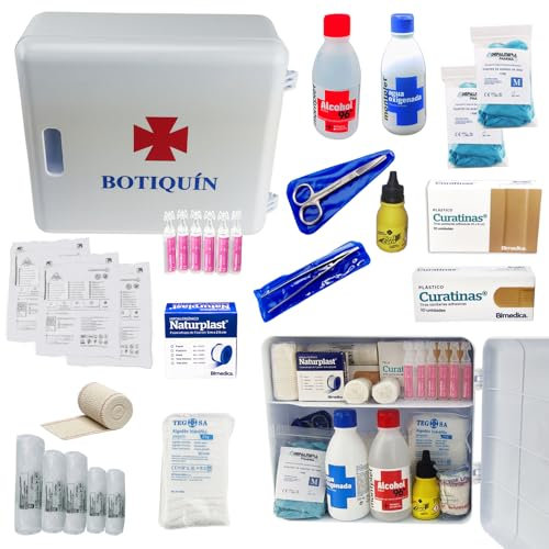 DEPALMERA Pharma - Botiquin de Primeros Auxilios Homologado - 27x10x25 cm - Armario Pared lleno de Material Sanitario para Curas Urgentes de Emergencia en Hogar, Oficina, Caravana y Apartamento