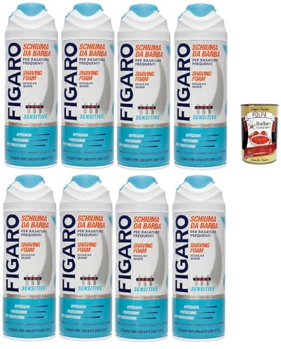 FIGARO SENSITIVE - Espuma para barba para afeitarse frecuentemente, espuma suave y cómoda para barba - 8 x 400 ml + Polpa Italian Gourmet 400 g