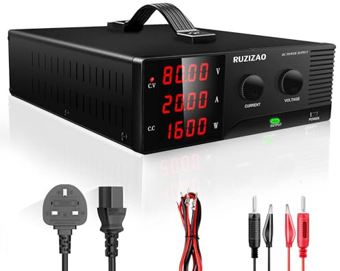 RUZIZAO Bench Power Supply Variable 80V 20A 1600W, High Power DC Power Supply with Encoder Knob and Output Switch, Lab Adjustable Switching Power Supplies, 4-Digit LED Display/Intelligent Fan