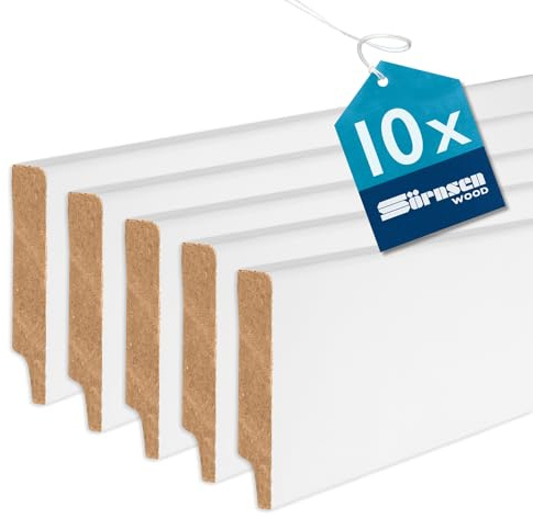 Sockelleiste MDF – 12x68x2440 mm, 10 Stück, weiß RAL 9016 lackiert | Sörnsen Wood Sockelleiste – hochwertige Fußleisten mit Cube-Profil – Beste Qualität hergestellt in Norddeutschland