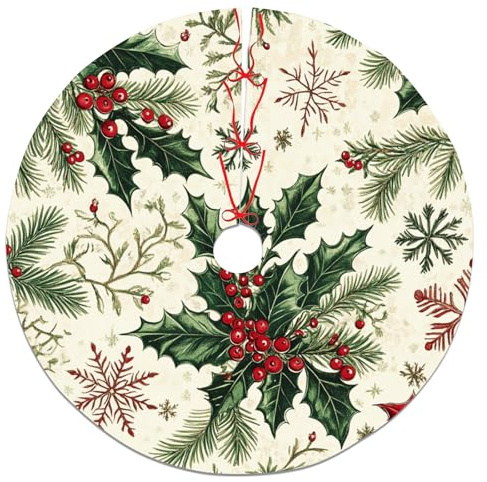 Gonna per albero di Natale con bacche di agrifoglio, verde, vintage, decorazione per le vacanze, decorazione invernale per la casa, feste di Natale, interni ed esterni, 121 cm