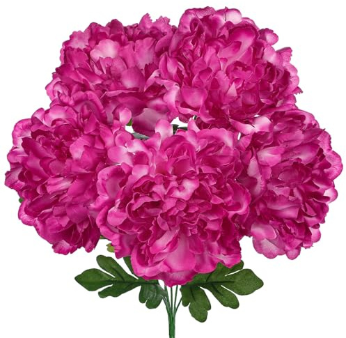 Hollyone Fuchsiafarbener Pfingstrosenstrauß, großer künstlicher Blumenstrauß, Seidenblumen für Heimdekoration, 5 künstliche Pfingstrosen, Blütenköpfe für Hochzeit, Blumenarrangements, Wohnzimmer