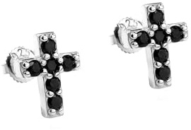 ICEDIAMOND 925 Sterling Silber schwarz Zirkon Kreuz Ohrstecker, 18K plattiert Iced Out Mode Mini Kreuz Ohrringe für Männer Frauen, Gothic Hip Hop Schmuck