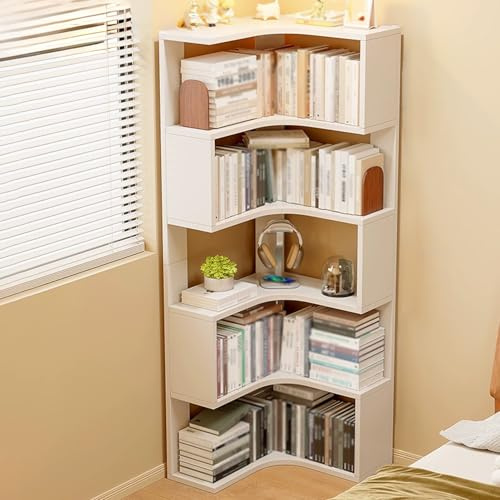 YUGXTH Corner Shelf, 5 Tier Corner Bookshelf, L Shaped Storage Display Rack, Ladder Display Shelf with Storage, for Bedroom, Bathroom, Small Space(White)