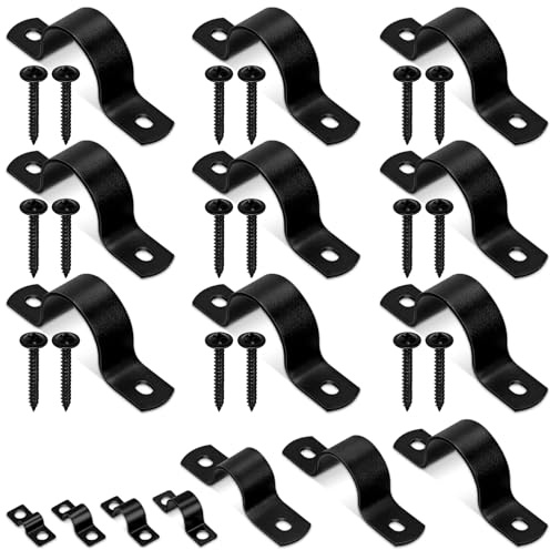 Glarks 10 Stück 30 mm Rohrbandklemme, schwarzer Karbonstahl, 2-Loch-Gurt, strapazierfähig, starrer Rohrgurt, U-Halterung, Rohrgurt, Kabelklemme, Aufhänger, Spannrohrclip mit Schraube für Rohr