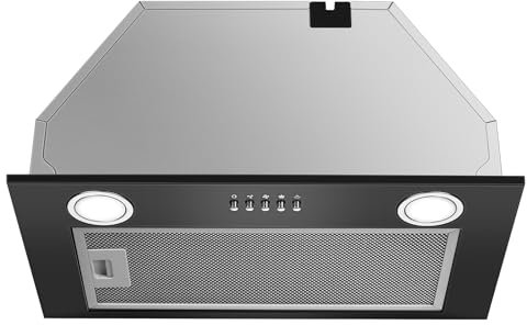 KICHPOWER Hotte Aspirante Encastrable 52cm, 300m³/h Hotte Cuisine, 3 vitesses, Évacuation et Recyclage, 2 filtres charbon inclus, éclairage LED, Inox