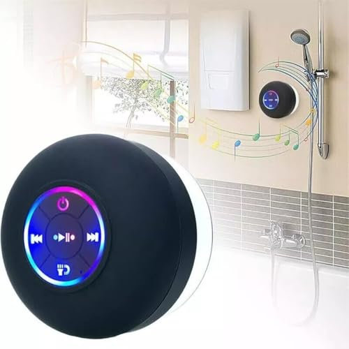 FiTspi Bluetooth Shower Speaker, Portable Wireless Speaker with Suction Cup, Built-in Mic, LED Light, IPX4 Waterproof for Shower, Bathroom, Party, Outdoor, Travel