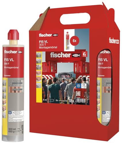 fischer Mortier de montage FIS VL 300 T en lot de 6 cartouches de 300 ml - Mortier d'injection résistant aux intempéries pour des ancrages fiables dans le béton fissuré et la maçonnerie