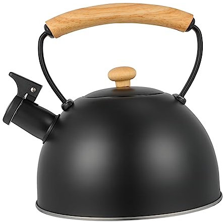 GRIRIW Bouilloire Sifflante Épaisse 2l en Acier Inoxydable Poignée en Bois Foncé Résistante la Chaleur Compatible Induction Cuisine Domestique