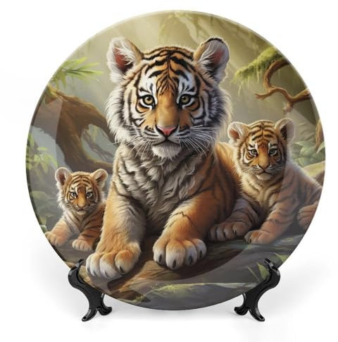 LPSADGF Assiettes décoratives en céramique motif animaux de la jungle - Assiettes décoratives pour présentation de style bohème - Avec présentoir - Assiette en porcelaine pour décoration de la maison