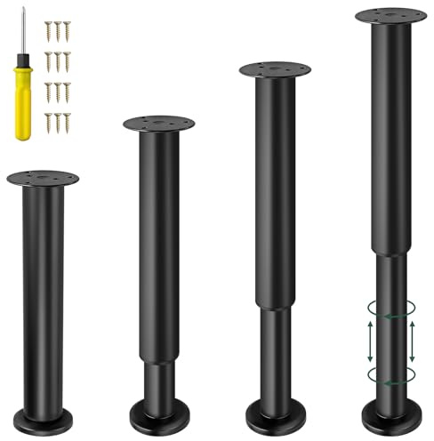 JiGiU 4PCS Pieds de Meubles Réglables 25 à 42cm, Pieds de Support pour Cadre de Lit et Sommier à Lattes en Métal,pour Canapé et Meubles-Noir