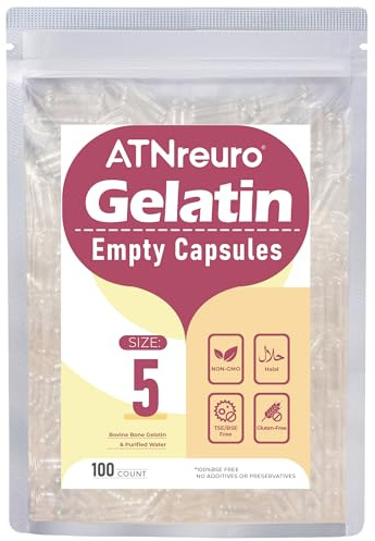 ATNreuro Gélules de Gélatine Vides Taille 5 (100 unités) - Capsule Gelatine Transparente à Remplir - Idéales pour Vitamines et Compléments